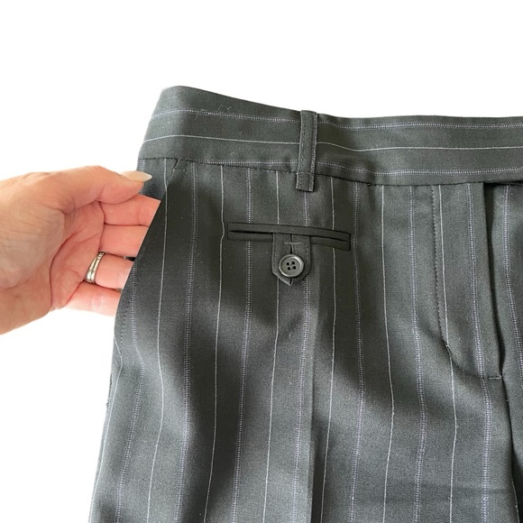 BCBGMaxAzria Black/Purple Pinstripe Wool Blend Cuffed Straight Leg Pant (8/10) - Picture 7 of 14